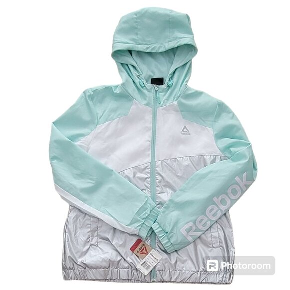 Reebok Mint Metallic Hooded Polar Fleece Lined Track Jacket Windbreaker NEW - Picture 2 of 15